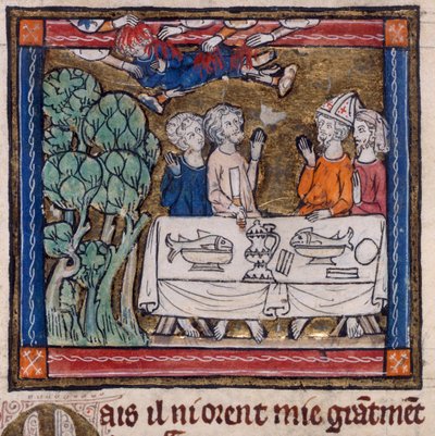 Real 14 E. III, f.76v Sete Mãos Lançam Fogo em Moys, ilustração de 