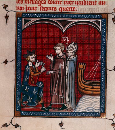 Royal 16 G. VI, f.337 Rei Filipe II e Patriarca, ilustração do 