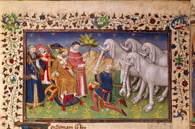 Royal 20 B. XX, fol.82v, Alexander deu elefantes brancos, de 