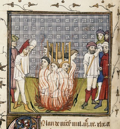 Royal 20 C. VII, f.44v Queima dos Templários, ilustração do 