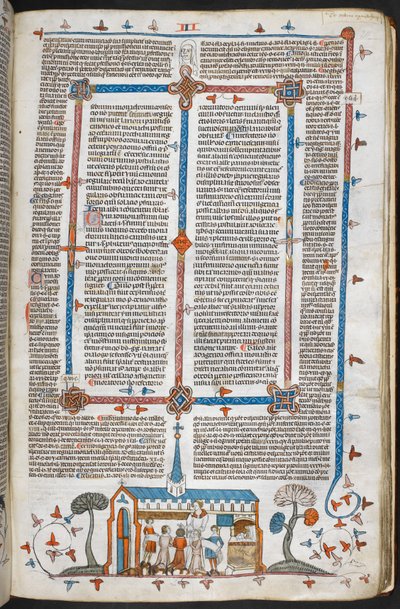 Royal MS 10 E IV f.211r, uma cena em baixo-de-página de comungantes em uma missa, c.1300-40 (caneta e tinta e têmpera em pergaminho) de French School