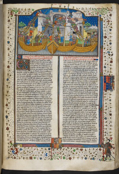 Royal MS 15 E VI, f.207 Miniatura de navios sitiando a Corunha, de 