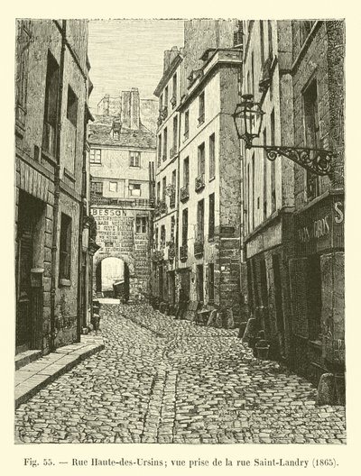 Rue Haute-des-Ursins; vista tirada da rue Saint-Landry, 1865 de French School