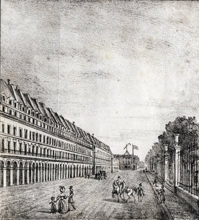 Rue de Rivoli, Paris - "Alphabet Picturesque des Monumens de Paris" c.1840 (gravura) de French School