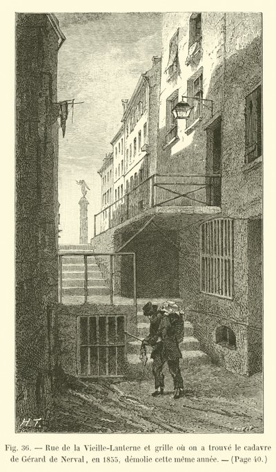 Rue de la Vieille-Lanterne e portão onde encontramos o cadáver de Gerard de Nerval, em 1855, demolido no mesmo ano de French School
