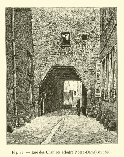 Rue des Chantres, claustro Notre-Dame, em 1820 de French School