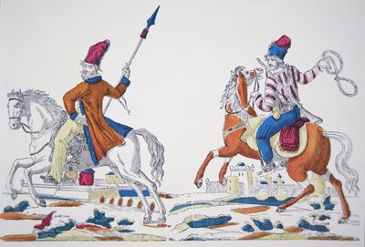 Cossacos russos na época da Invasão de Napoleão de 1812 (cor litho) de French School