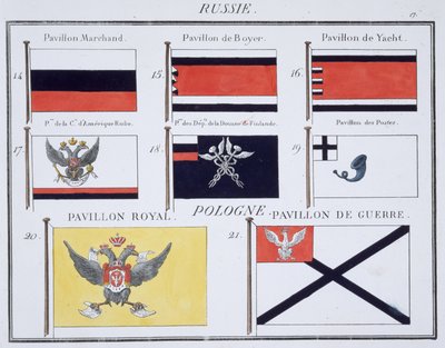 Bandeiras russas, de um livro francês de bandeiras, c.1819 de French School