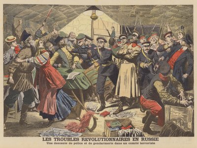 A polícia russa a acabar com uma reunião revolucionária (cor litho) de French School