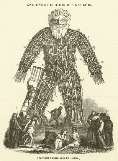 Sacrifício humano entre os Gauleses (gravura) de French School