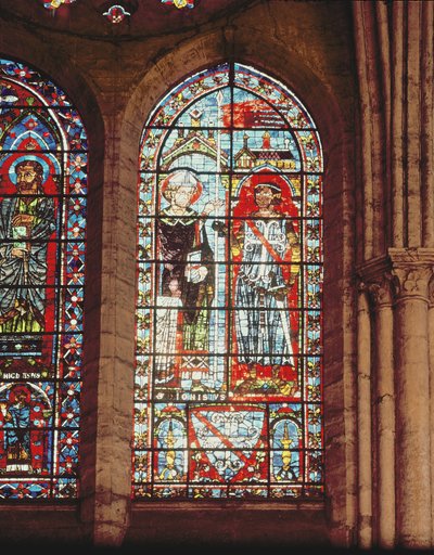 Saint Denis dá a oriflamme a Clement, Marechal de Metz de French School