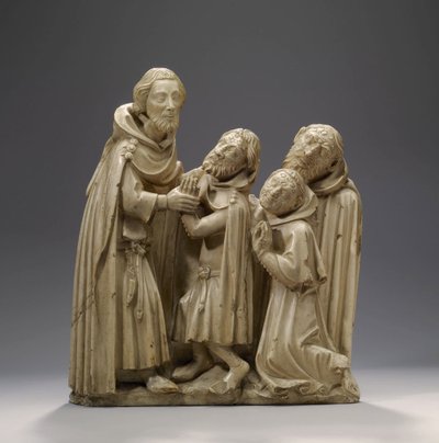 Santo Elzear de Sabran curando três leprosos, c.1373 (alabastro) de French School