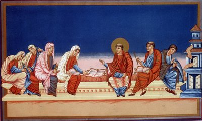 São Jerônimo explicando o Evangelho a Eustóquia e Paula, século IX. de French School