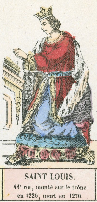 São Luís, 44º rei, subiu ao trono em 1226, morreu em 1270 (gravura colorida) de French School