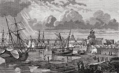 Saint Malo no século 18, de "História da Revolução Francesa" por Louis Blanc (1811-82) de French School