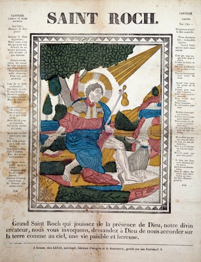 São Roch. Gravura, imagens de Rennes (1825). Coll, Ferrand. de French School