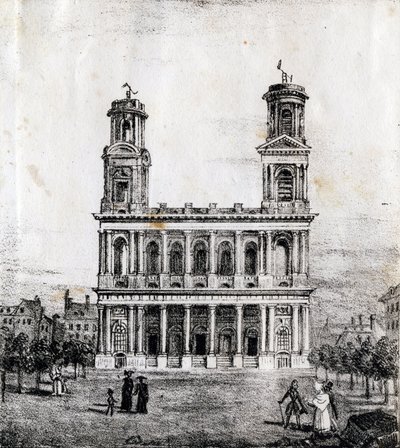 Igreja Saint Sulpice, Paris - "Alphabet Picturesque des Monumens de Paris" c.1840 (gravura) de French School