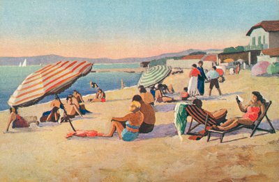 Saint Tropez: A praia de bouillabaisse (litografia a cores) de French School
