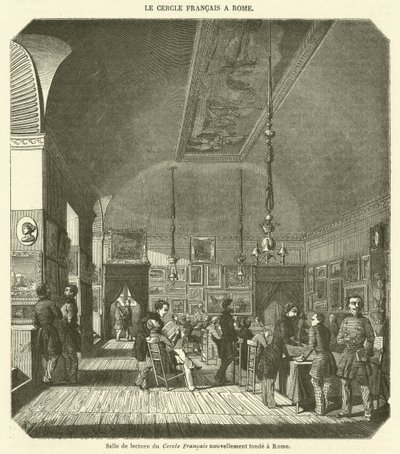 Sala de leitura do Cercle Francais, recentemente fundado em Roma (gravura) de French School