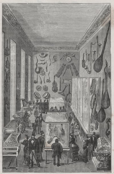 Salle du musee du conservatoire national de musique de Paris - Gravura em "Sciences à la range de tous - physique et chimie populaires" de Alexis Clerc - Final do século XIX - Colecção privada de French School