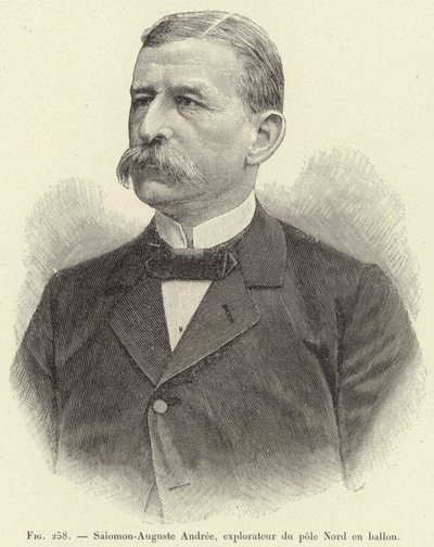 Salomon-Auguste Andree, explorador do Pólo Norte por balão (gravura) de French School