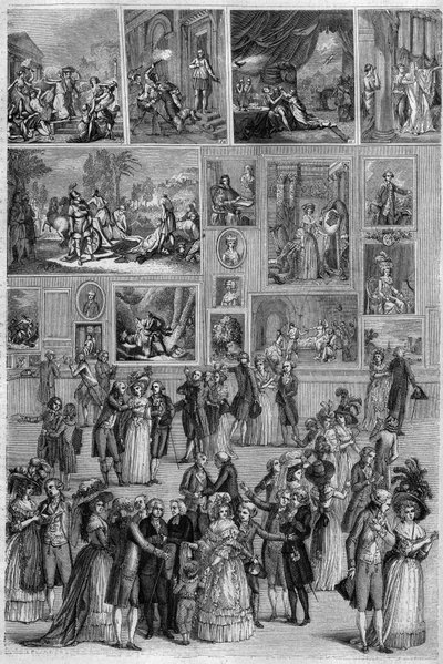 Salon de 1787: vista do Salon Carre do Louvre, durante a exposição de pintura em Paris. Gravura de Martini em "A Loja Pitoresca". de French School