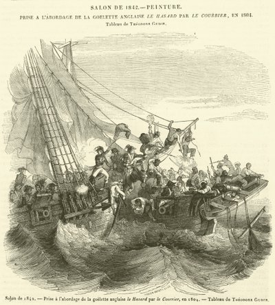 Salão de 1842, A escuna inglesa Le Hasard sendo abordada pelo Correio, em 1804 (gravura) de French School