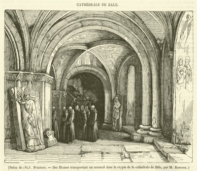 Salão de 1843, Pintura, Des Moines transportant un cercueil dans la crypte de la cathedrale de Bale (gravura) de French School