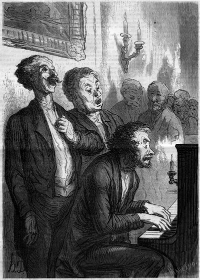 Cantores de salão. Cartoon de Honore Daumier (1808-1879). Gravura em "Le Monde Illustré" n°290 de 1 de Novembro de 1862. de French School