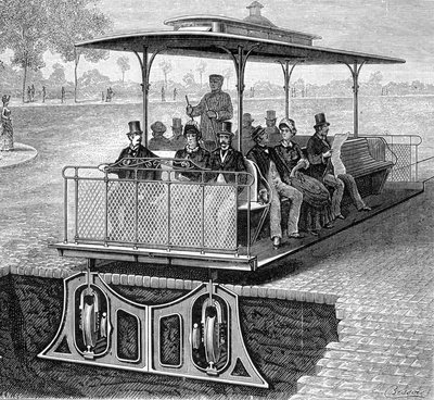 O eléctrico funicular de São Francisco com rodas invisíveis - in "As novas conquistas da ciência" de Louis Figuier de French School