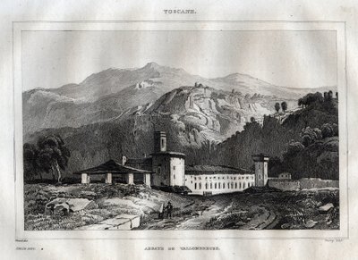 Abadia beneditina de Santa Maria di Vallombrosa situada no município de Reggello, na Toscana - Abadia de Vallombrosa - Gravura de "Itália Pitoresca" - Pintura Histórica e Descritiva da Itália" de M. de Norvins, Ch. Nodier 1834-1836. de French School