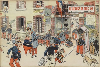 Sátira sobre a introdução do alistamento no exército francês. Ilustração para Le Rire (cor litho) de French School