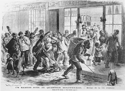 Sábado à noite no bairro de Mouffetard, c. 1860 de French School