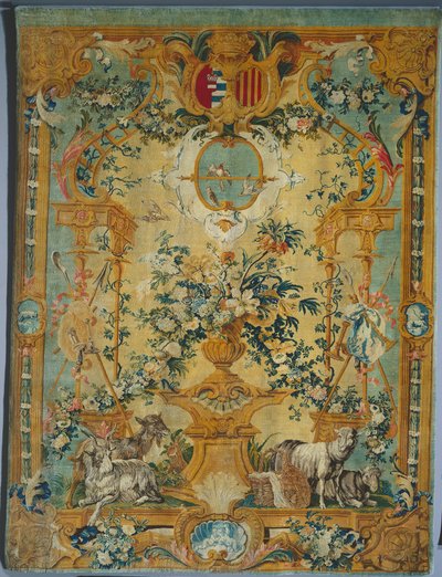Painel Savonnerie: Mola com brasão, fabricante Savonnerie Factory, França, antes de 1717 de French School