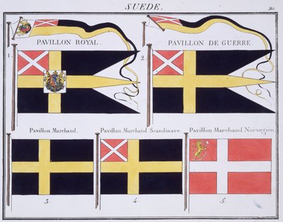 Bandeiras escandinavas, de um livro francês de bandeiras, c.1819 de French School
