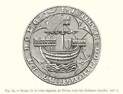 Selo da cidade inglesa de Poole, com figuras do castelo, 13º c (gravura) de French School