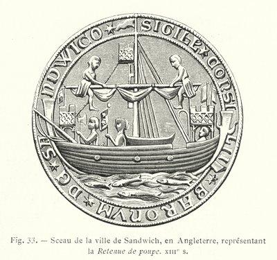 Selo da cidade de Sandwich, Inglaterra, retratando o Stern Hold, século 13 (gravura) de French School