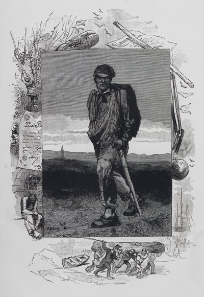 Cena de Les Miserables, de Victor Hugo: Jean Valjean (gravura) de French School