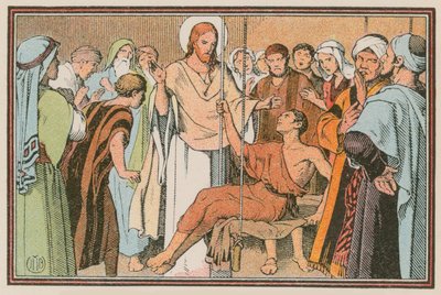 Cena da vida de Jesus (gravura colorida) de French School