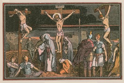 Cena da vida de Jesus (gravura colorida) de French School