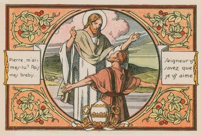 Cena da vida de Jesus (gravura colorida) de French School
