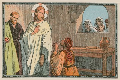 Cena da vida de Jesus (gravura colorida) de French School