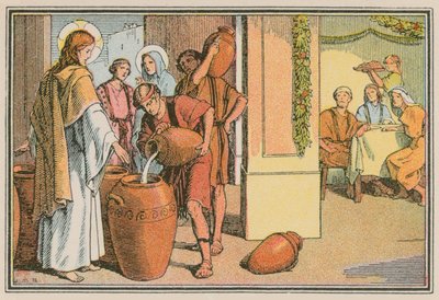 Cena da vida de Jesus (gravura colorida) de French School