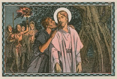 Cena da vida de Jesus (gravura colorida) de French School