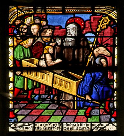 Cena da vida de St Giles: ele ressuscita o filho de Clotaires de French School
