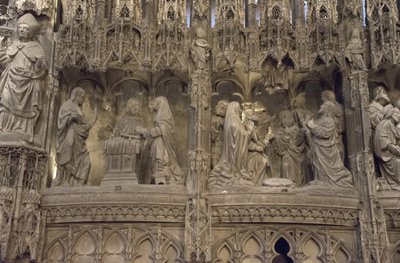 Cena do coro da catedral de Chartres: à esquerda: aparição de cristo à sua mãe, à direita: ascensão. de French School