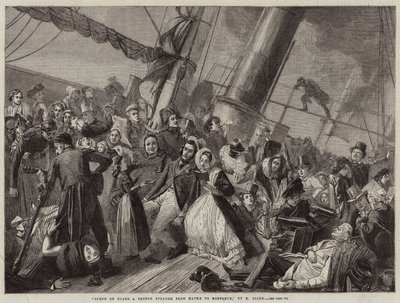 Cena a bordo de um Steamer francês de Havre a Honfleur (gravura) de French School
