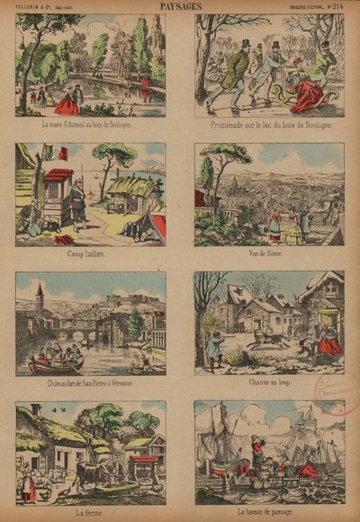 Cenas e paisagens (gravura colorida) de French School