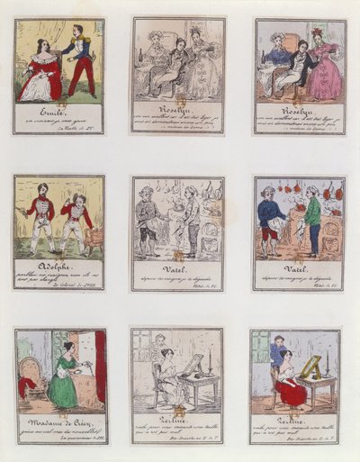 Cenas do Vaudeville parisiense do início do século XIX e Opera-Comique, c1825-35 de French School