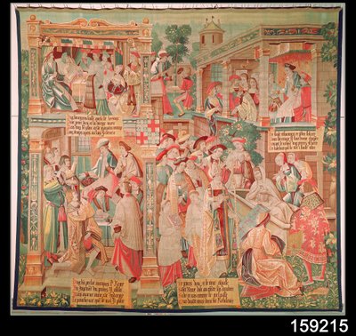Cenas da Vida de São Remigio (d.533) bispo de Reims: O Milagre do Testamento de Rich Mans e a Ressurreição de um Homem Morto, 1531 de French School
